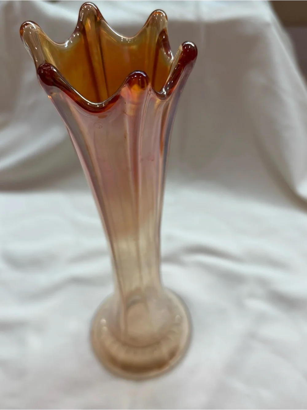 Amber Iridescent Glass Trumpet Vase - Home Accents 9” tall